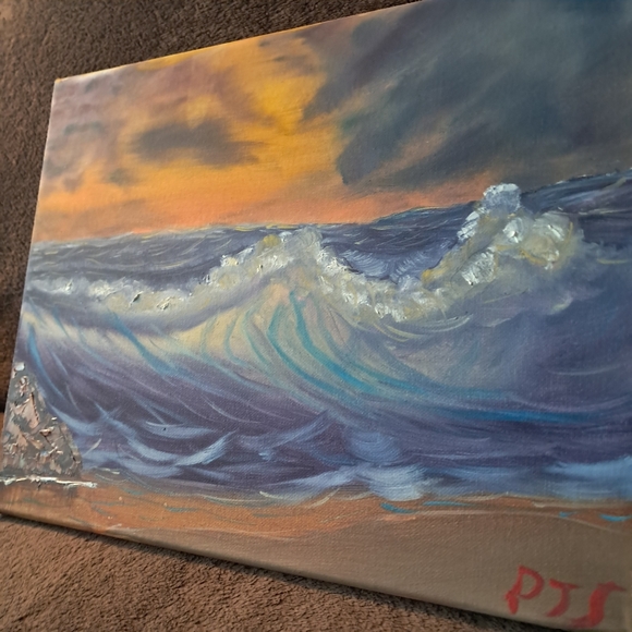 Bob Ross Inspired Hand Painted Canvas Oil Paint Ocean Scene - Picture 4 of 6